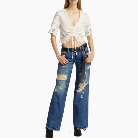 MOTHER Blue Distressed Wide Leg Jeans - Picture 2 of 16